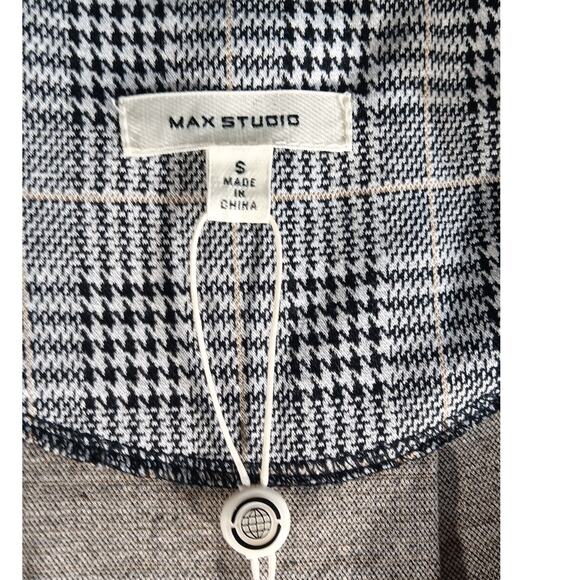 Max Studio Women’s Glen Plaid Open Front Blazer Jacket Small Black White Check - Picture 4 of 7